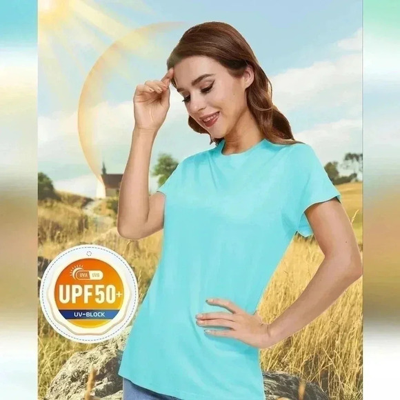 Short Sleeve SPF 50+ Sun Protection Quick Dry Women's Shirt Light Blue XL (EUC) - Picture 4 of 13
